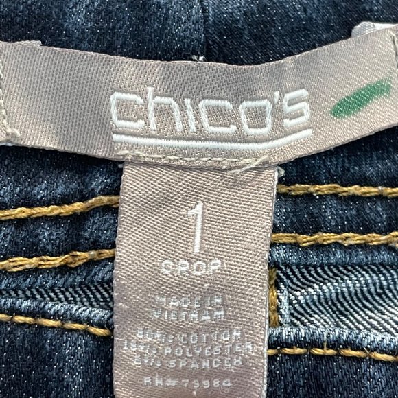 Chico’s Women's Dark Wash Crop Mid Rises Denim Blue‎ Jeans Sz 1 - Picture 2 of 9